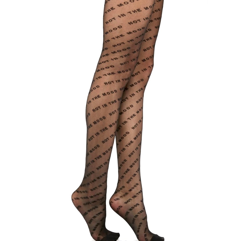 NIP Dolls Kill Skinny Dip Not In The Mood Print Tights Black Large